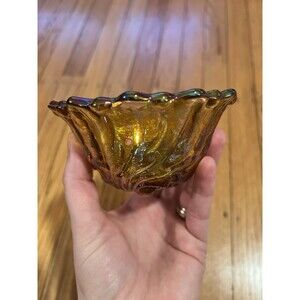 Indiana Carnival Glass Wild Rose Candlestick Holder Iridescent Marigold 1970 VTG